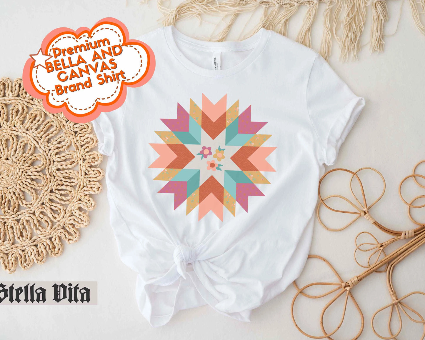 a white t - shirt with a colorful flower on it