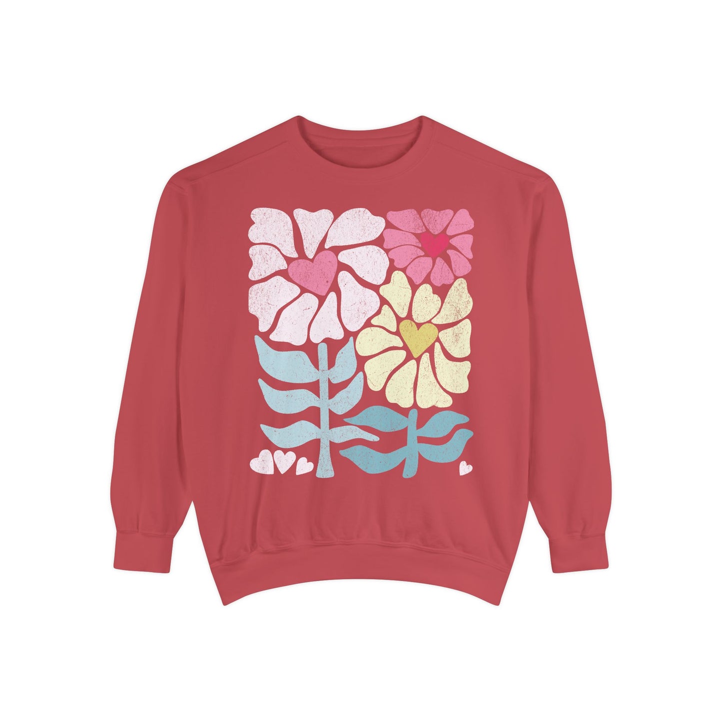 Boho Wild Flower Sweatshirt - Pastel Floral Sweatshirt with Heart Centers - Comfort Colors