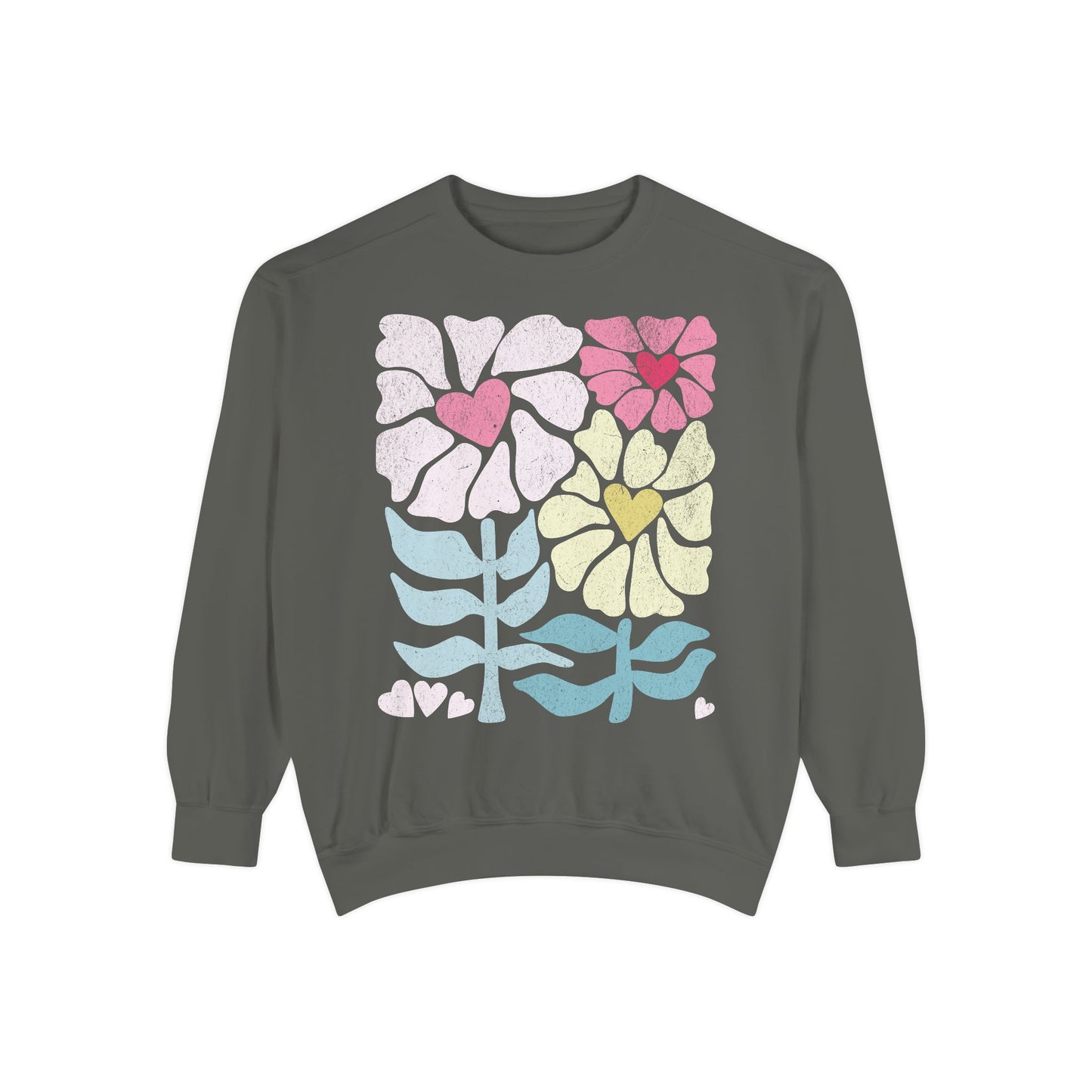 Boho Wild Flower Sweatshirt - Pastel Floral Sweatshirt with Heart Centers - Comfort Colors