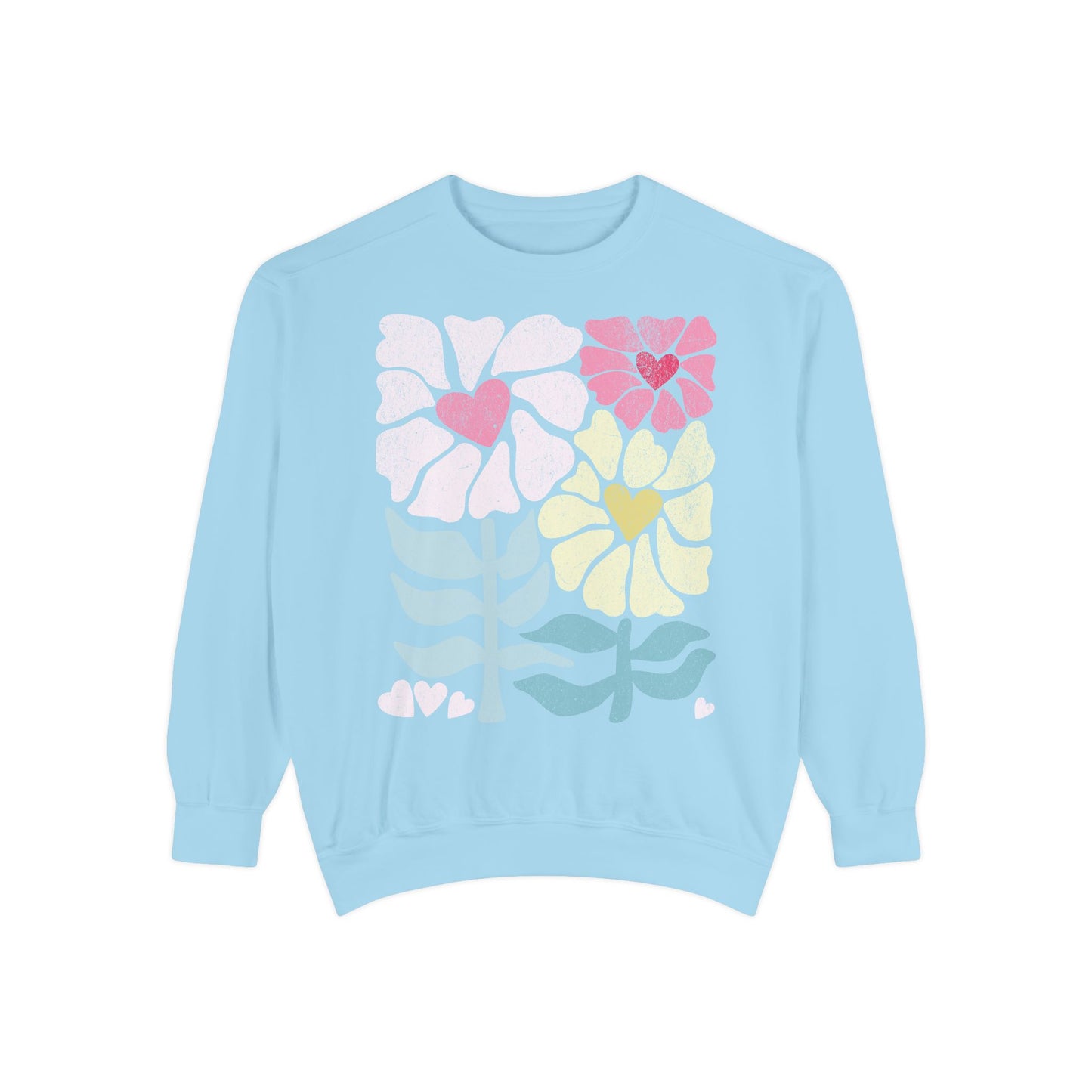 Boho Wild Flower Sweatshirt - Pastel Floral Sweatshirt with Heart Centers - Comfort Colors