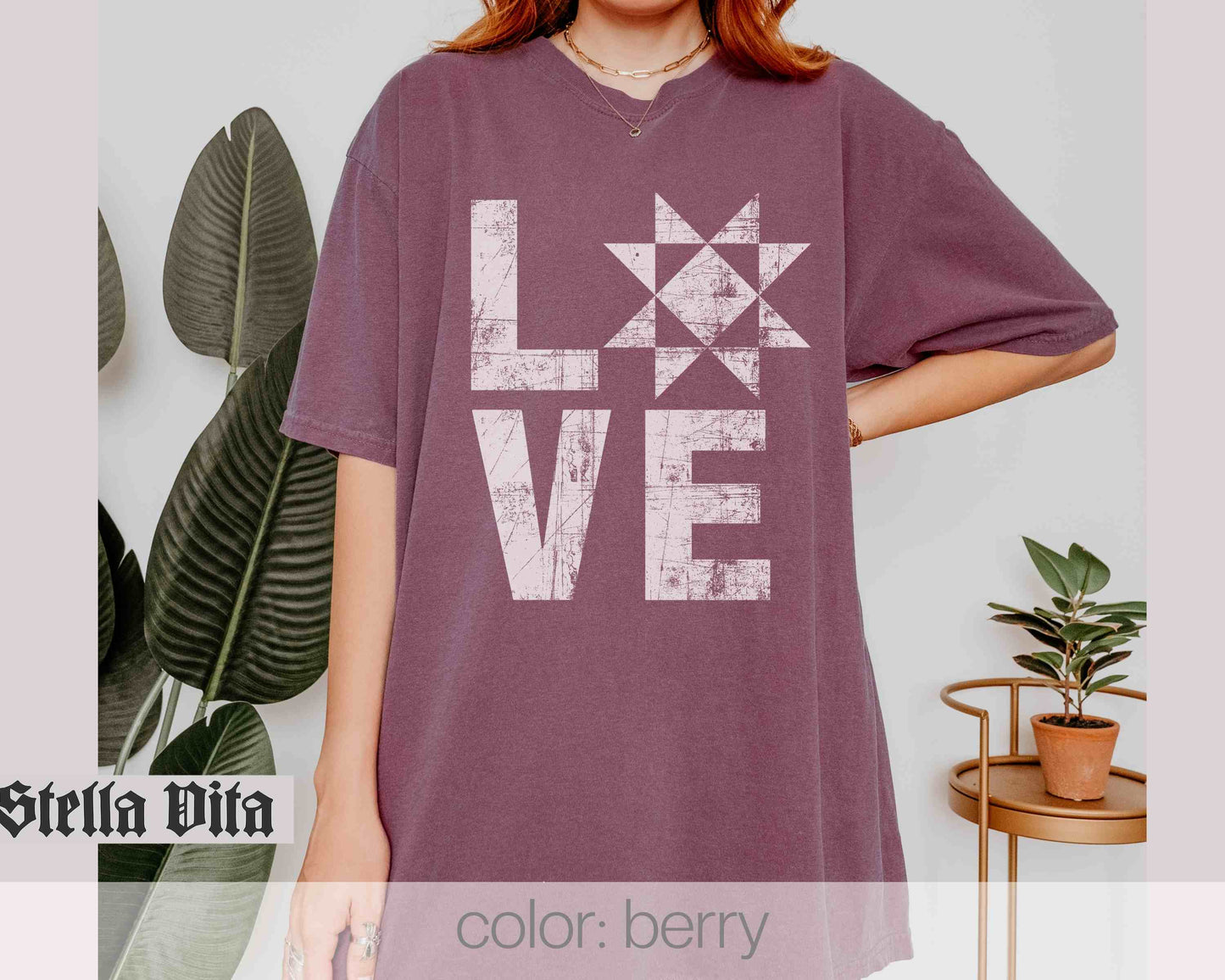 Distressed Love Quilt Block Comfort Colors T-shirt