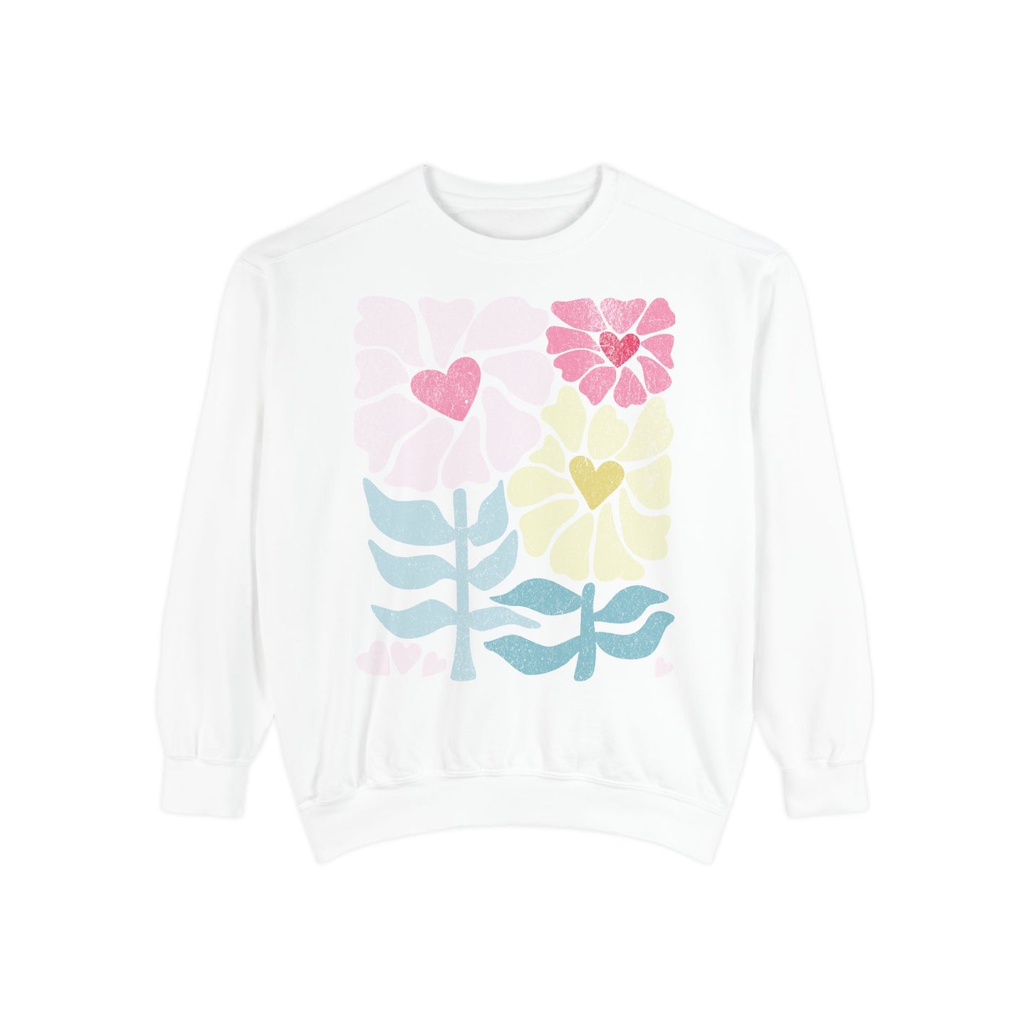 Boho Wild Flower Sweatshirt - Pastel Floral Sweatshirt with Heart Centers - Comfort Colors