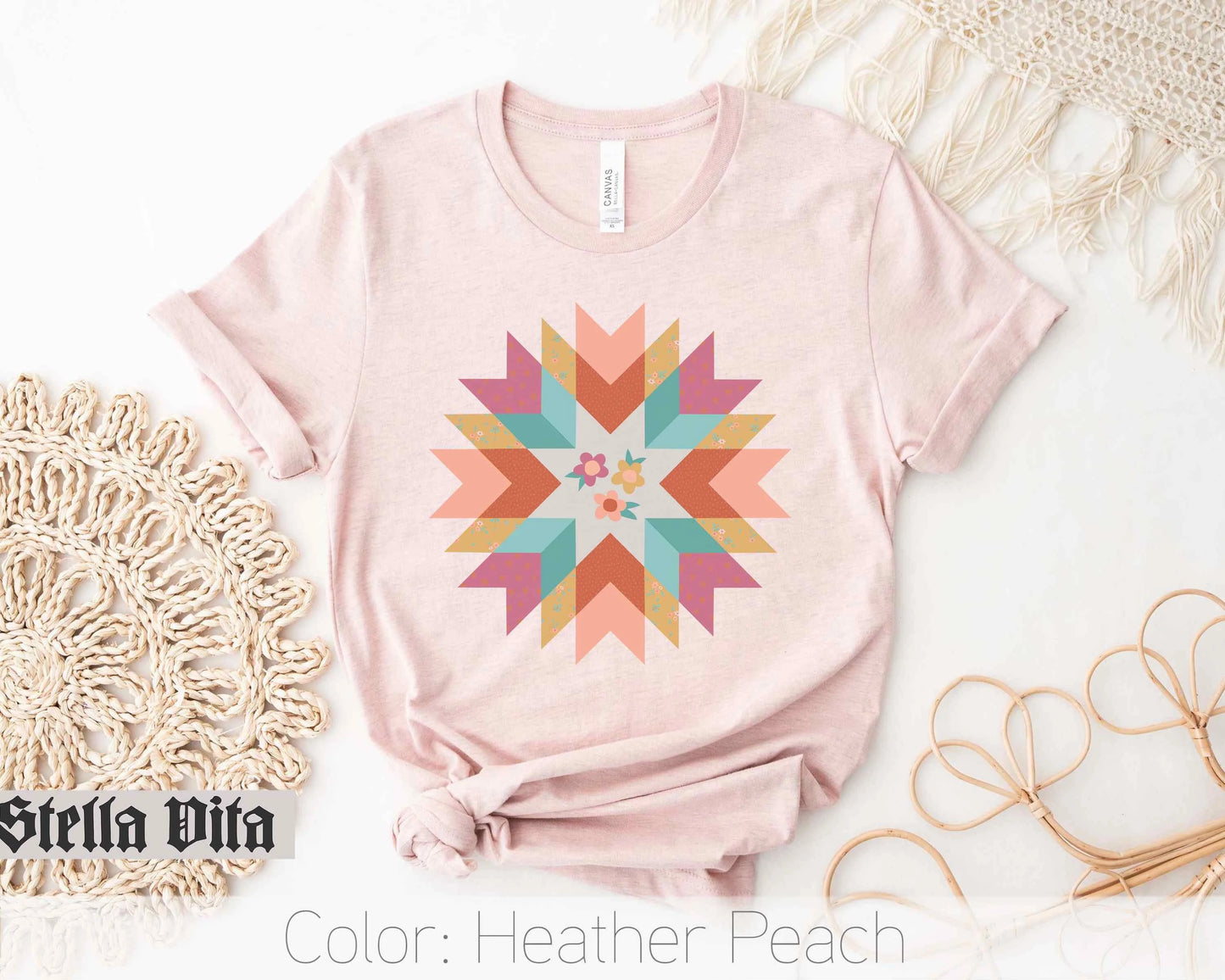 a t - shirt with a colorful star design on it