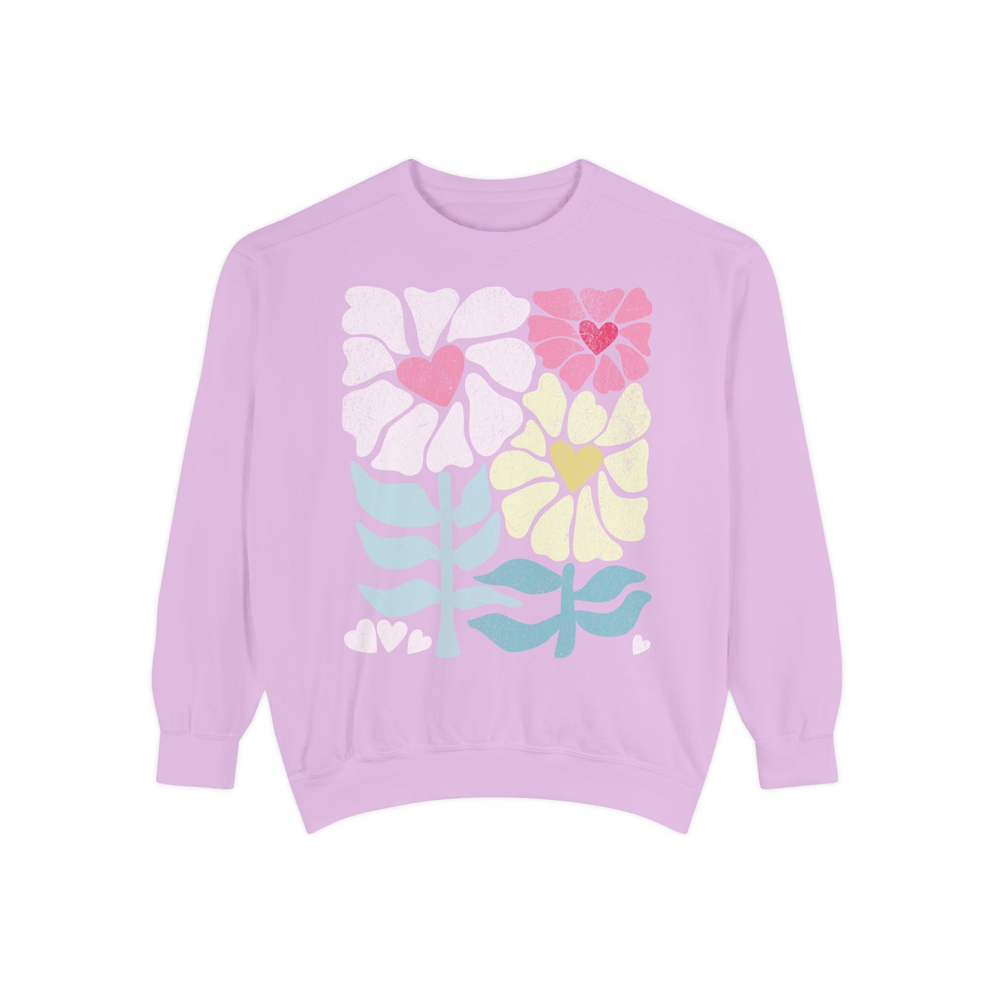Boho Wild Flower Sweatshirt - Pastel Floral Sweatshirt with Heart Centers - Comfort Colors