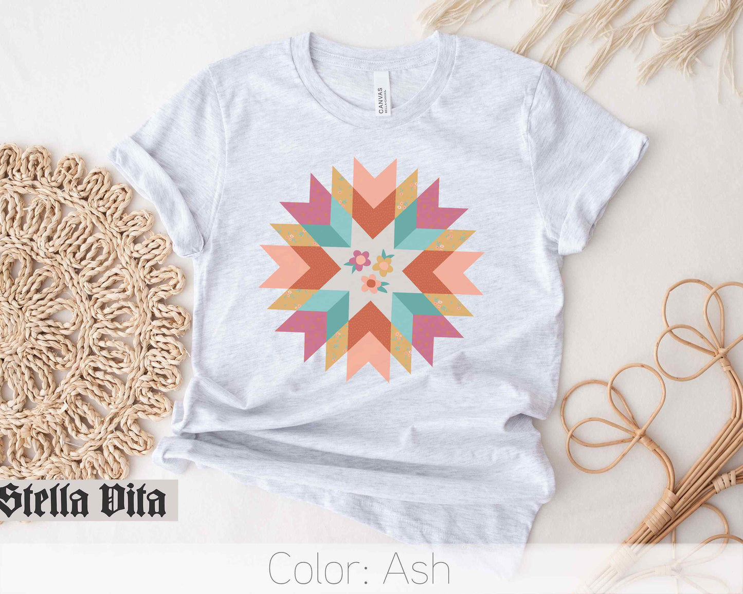 a t - shirt with a colorful flower on it