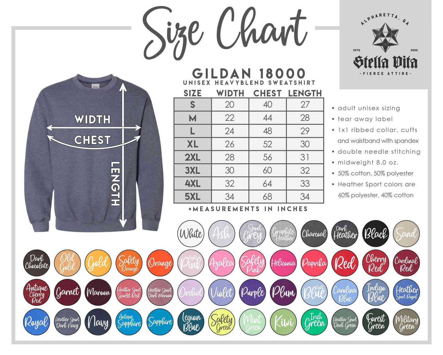 Gildan 18000 Size Chart