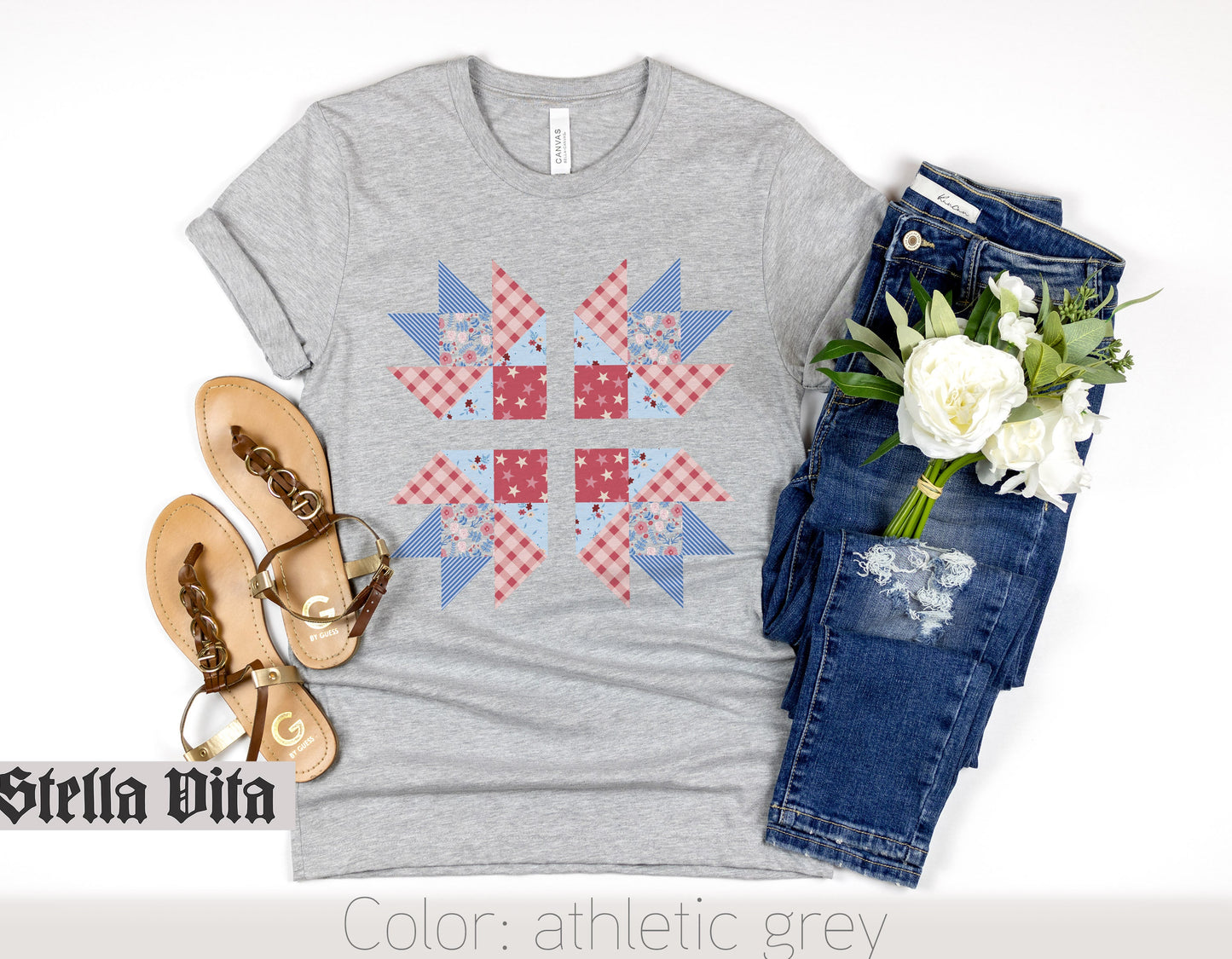 Patriotic Bear Paw Print Fourth of July Quilt Block T-Shirt