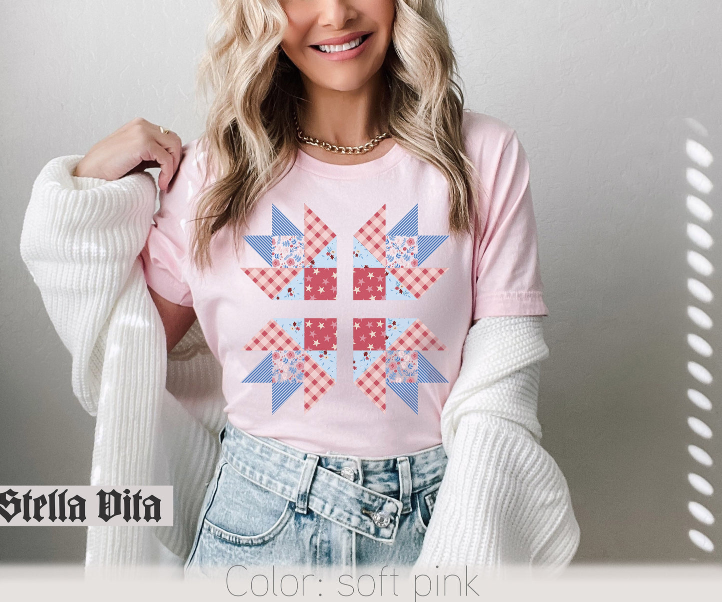 Patriotic Bear Paw Print Fourth of July Quilt Block T-Shirt