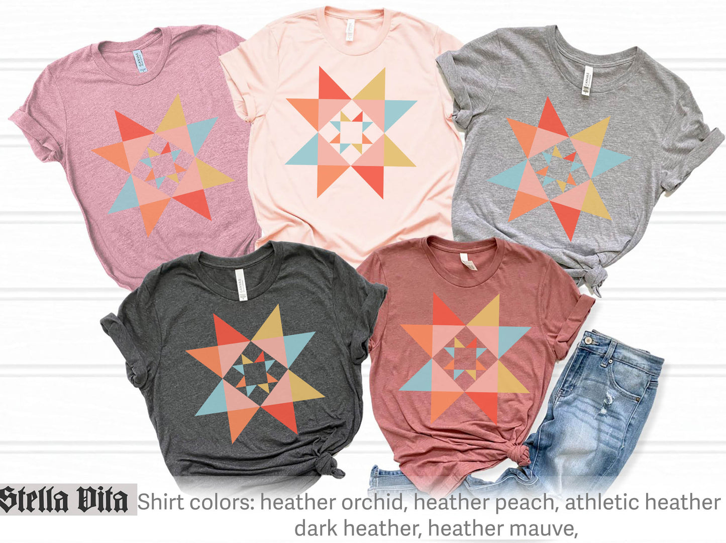 Evening Star Morning Star Quilt Block T-Shirt