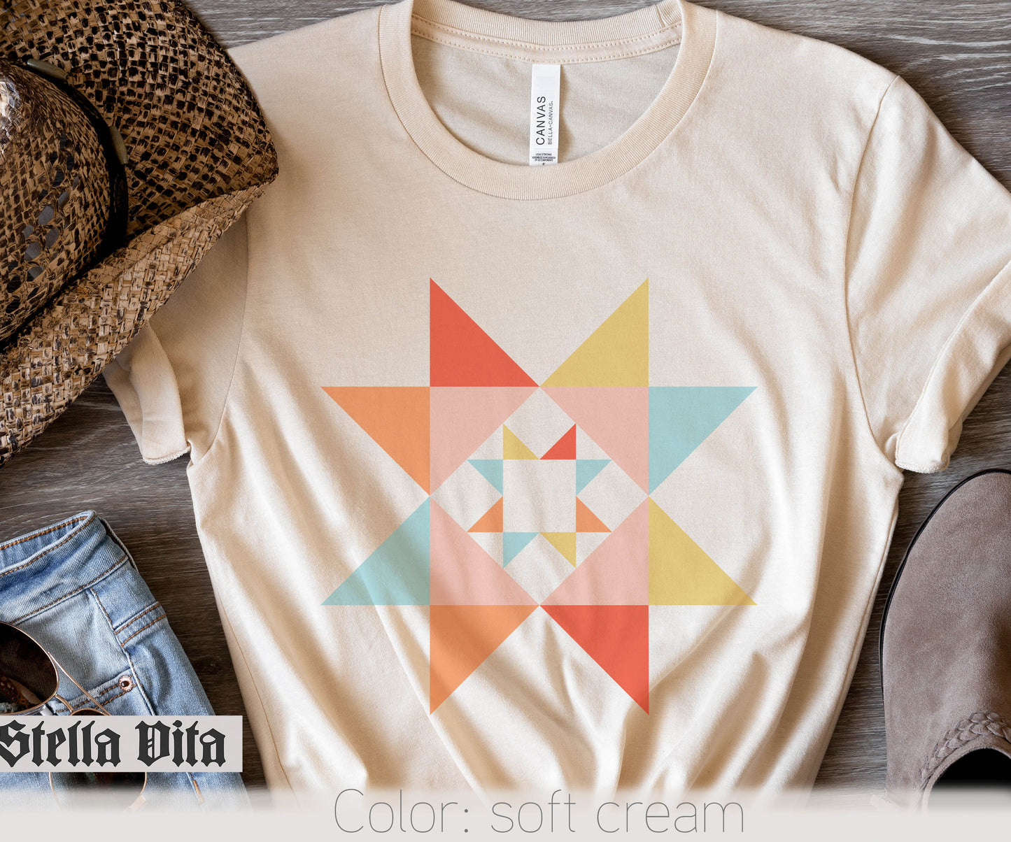 Evening Star Morning Star Quilt Block T-Shirt