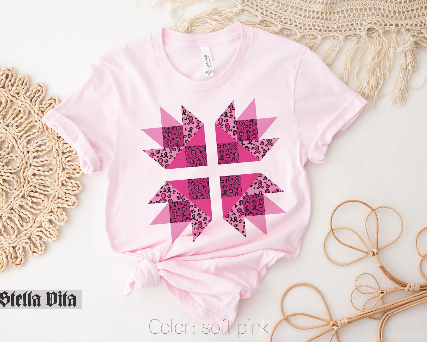 Breast Cancer Awareness Bear Paw Quilt Block T-Shirt