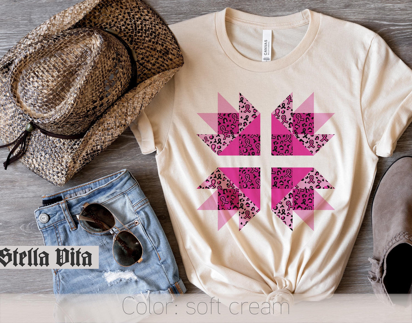 Breast Cancer Awareness Bear Paw Quilt Block T-Shirt