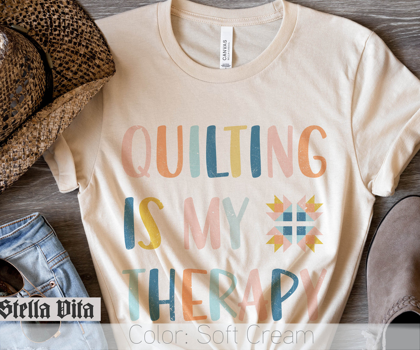 Quilting Is My Therapy Funny Quilt Block T-Shirt