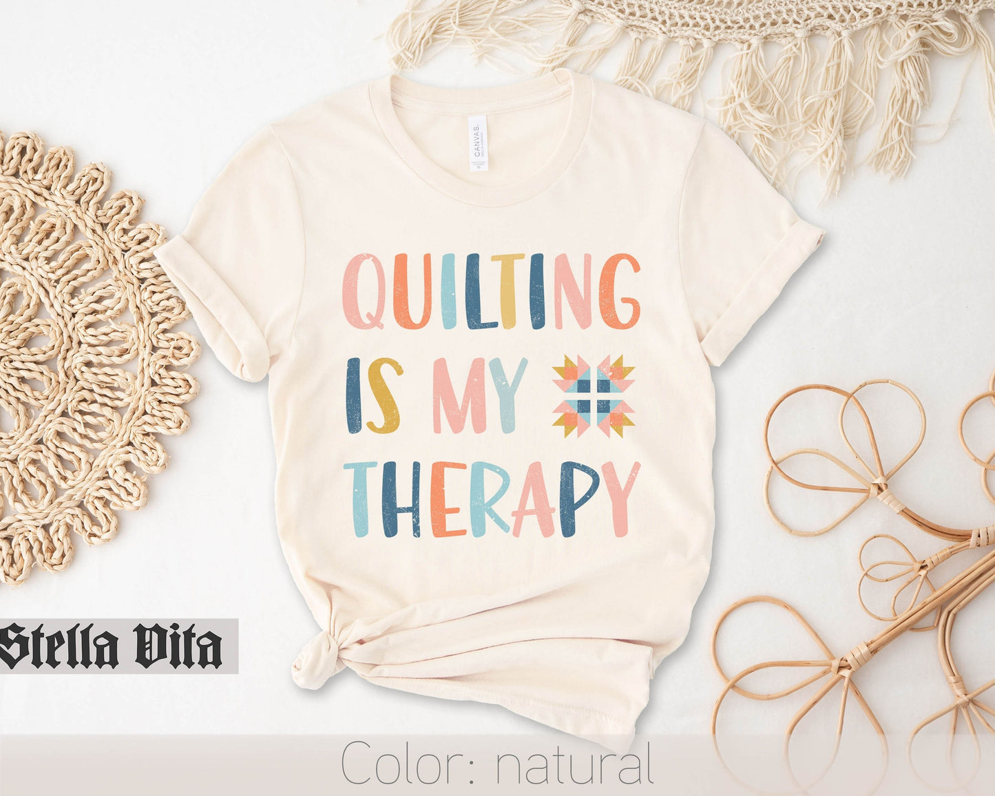 Quilting Is My Therapy Funny Quilt Block T-Shirt