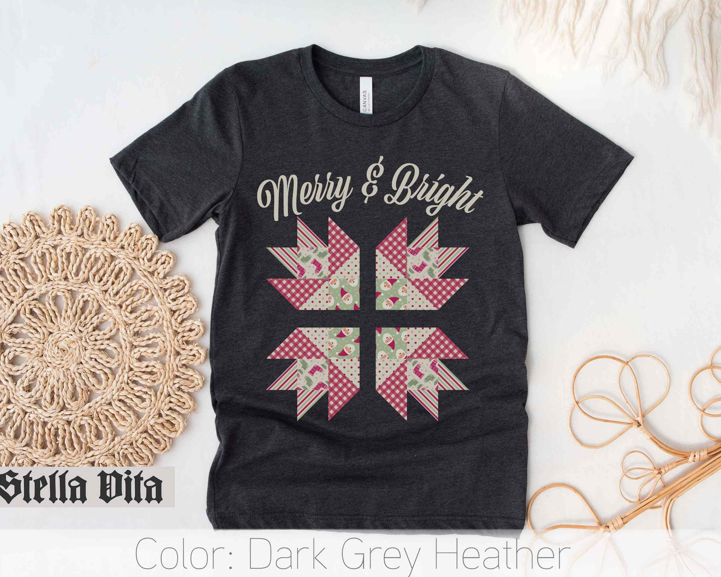 Merry And Bright Christmas Quilt Block T-Shirt