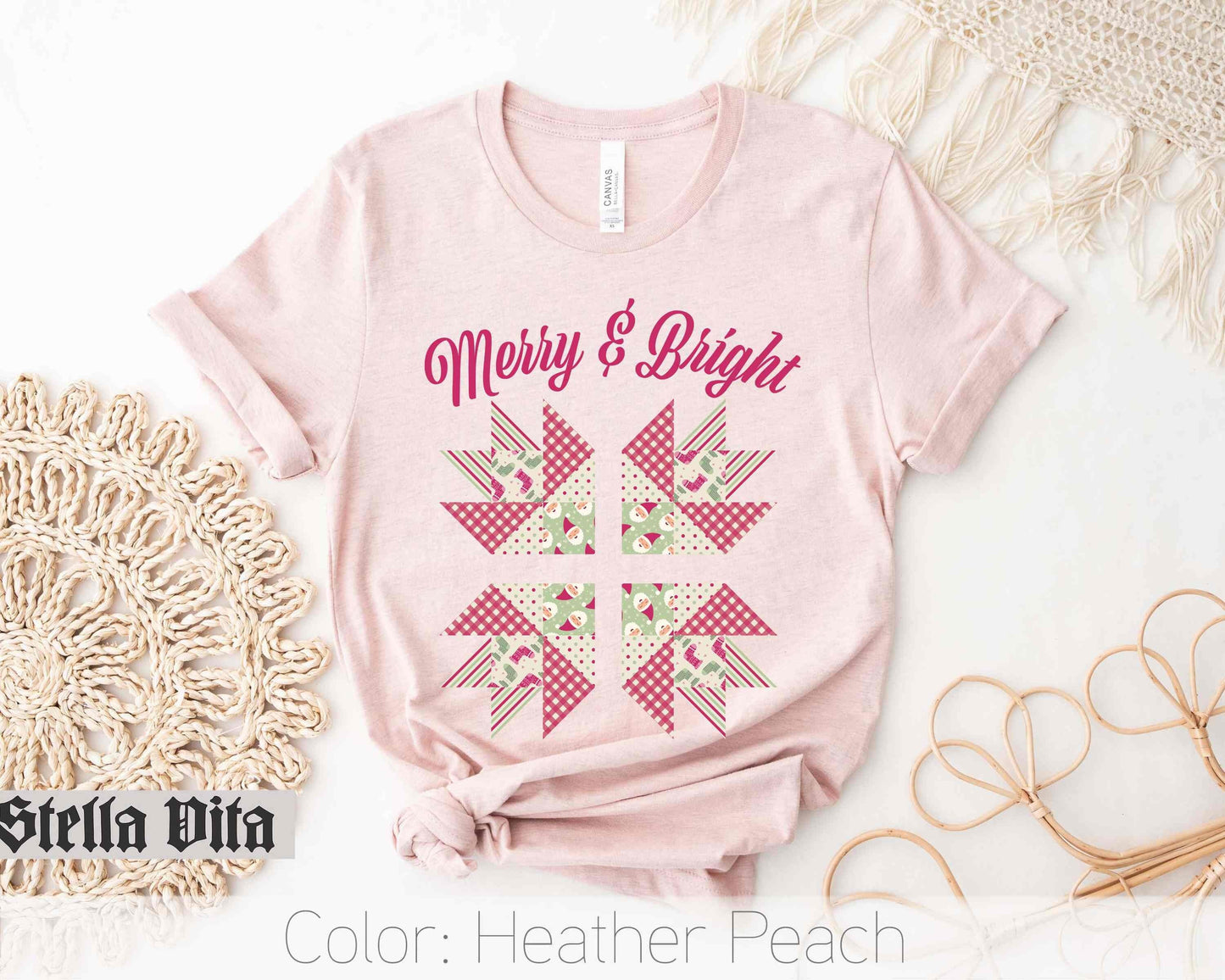 Merry And Bright Christmas Quilt Block T-Shirt