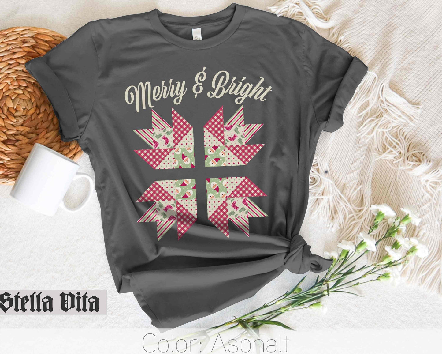 Merry And Bright Christmas Quilt Block T-Shirt