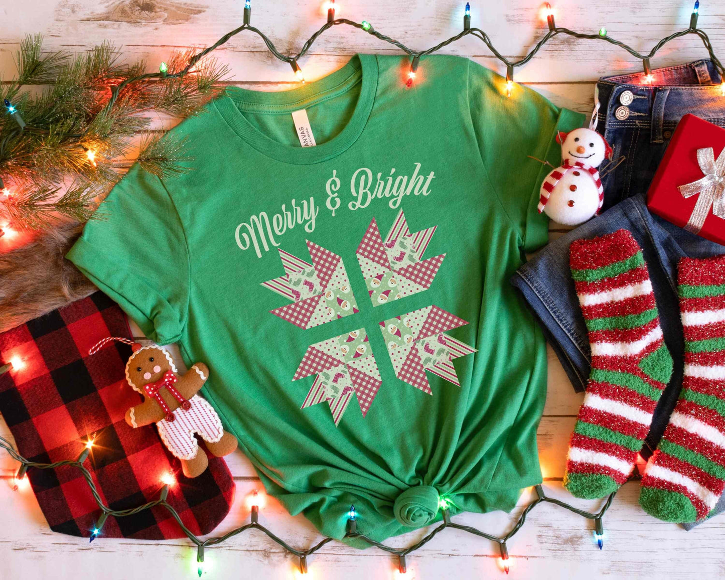 Merry And Bright Christmas Quilt Block T-Shirt