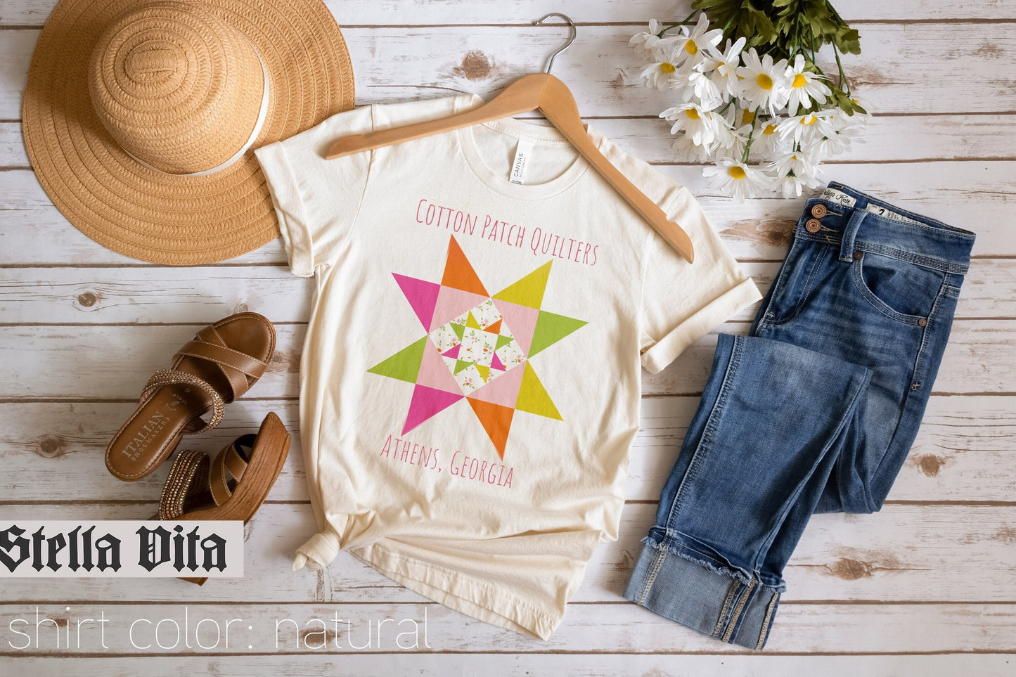 Custom Floral Quilt Block T-Shirt Personalized for Quilting Group