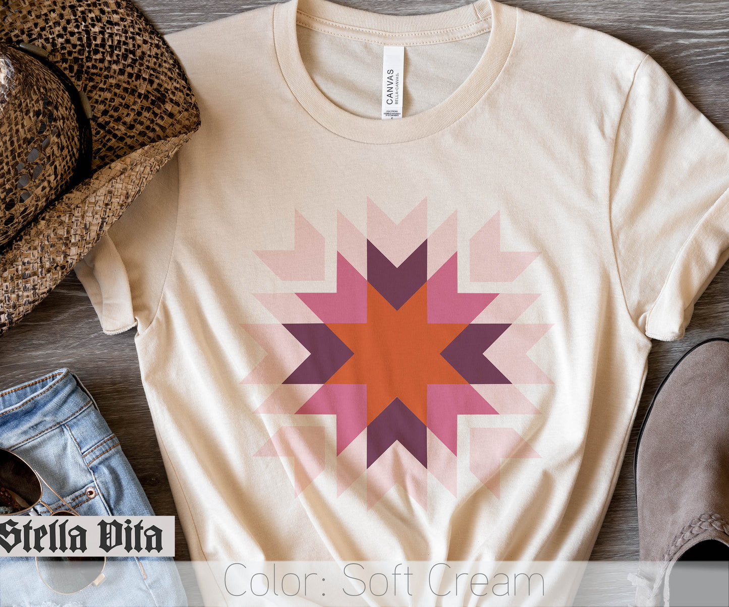 Homestead Star Warm Fall Colors Quilt Block T-Shirt