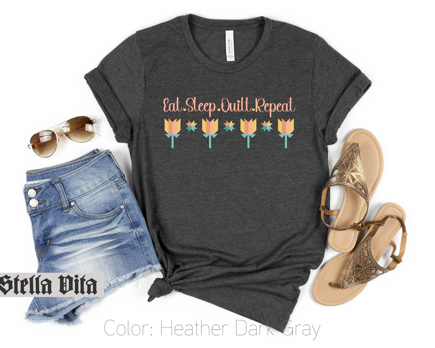 Eat Sleep Quilt Repeat Flower T-Shirt