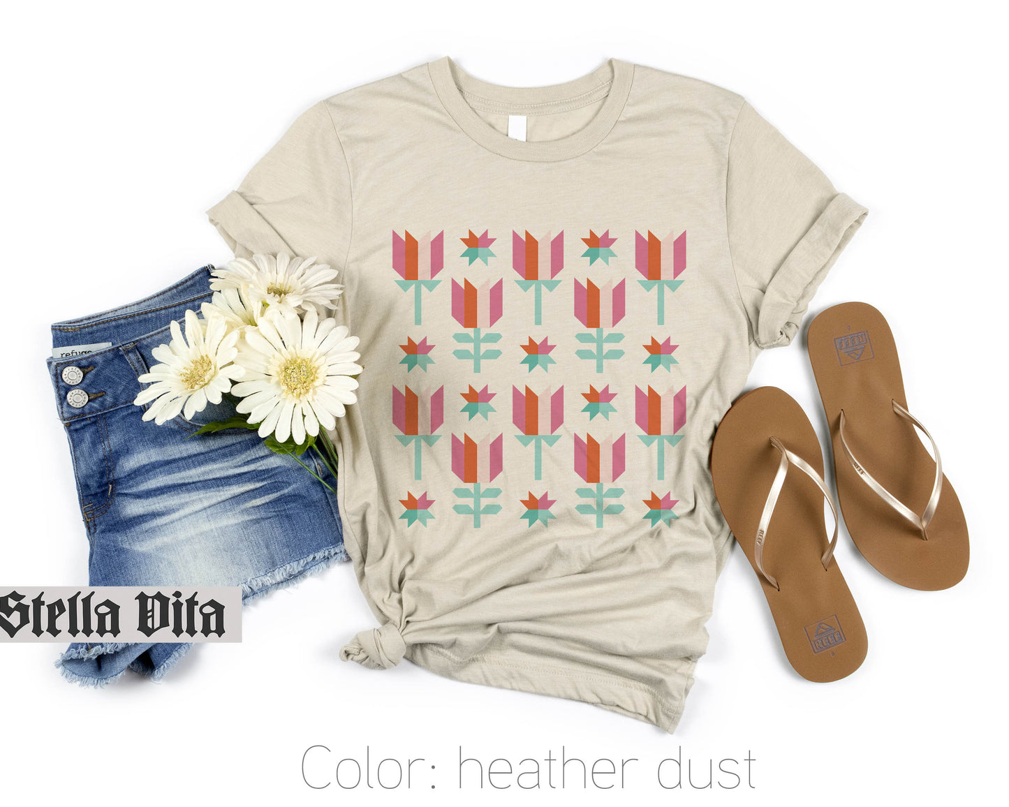 Spring Wild Flower Quilt Block T-Shirt