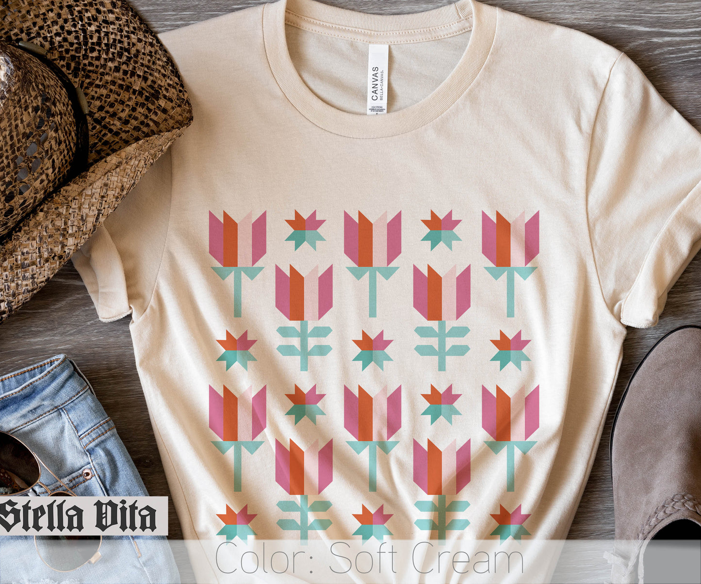Spring Wild Flower Quilt Block T-Shirt