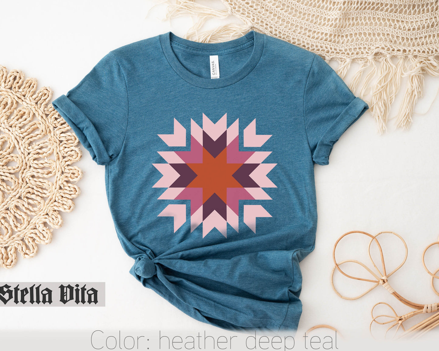 Homestead Star Warm Fall Colors Quilt Block T-Shirt