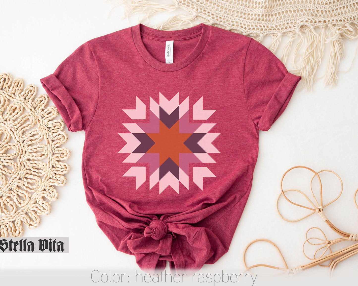 Homestead Star Warm Fall Colors Quilt Block T-Shirt