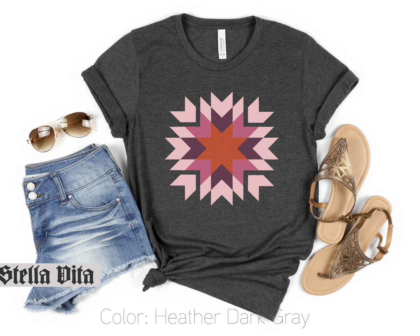 Homestead Star Warm Fall Colors Quilt Block T-Shirt
