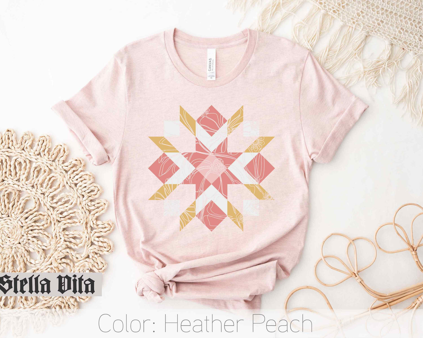 Minimalist Wild Flower Quilt Block T-Shirt