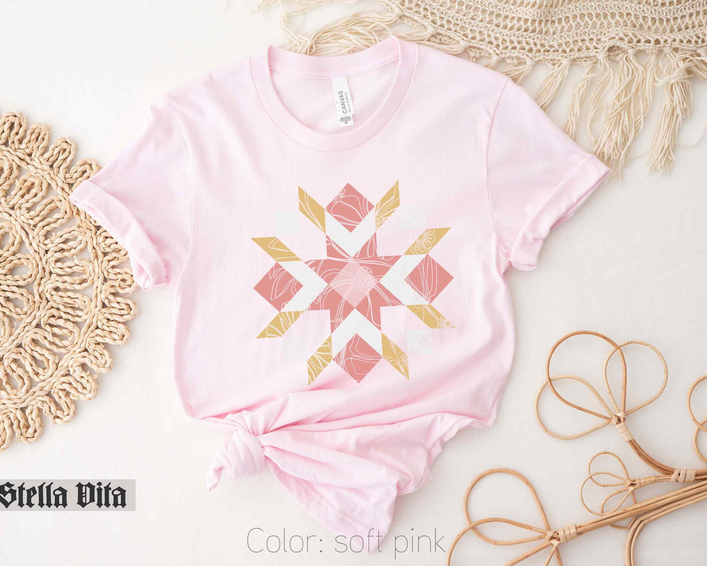 Minimalist Wild Flower Quilt Block T-Shirt