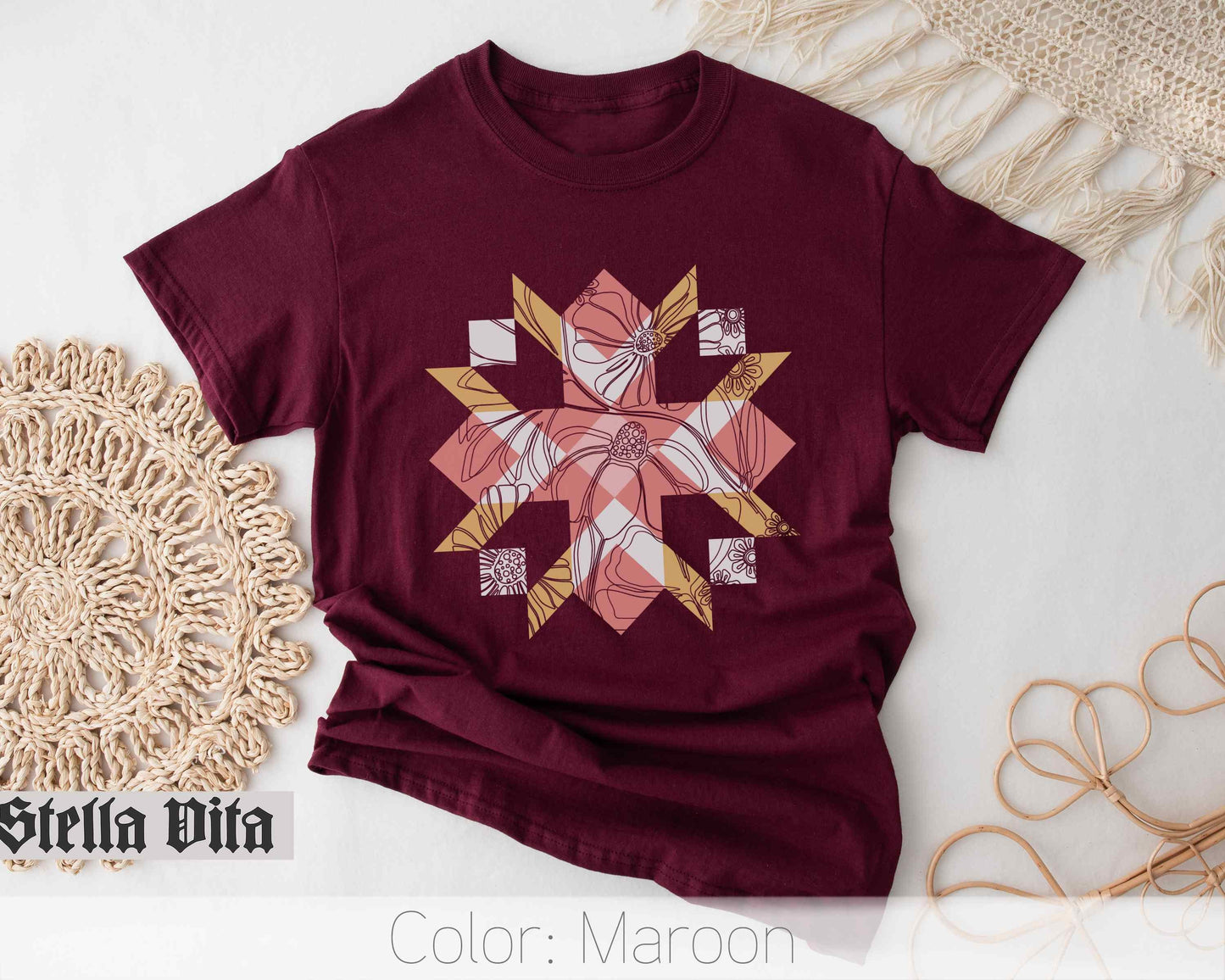 Minimalist Wild Flower Quilt Block T-Shirt