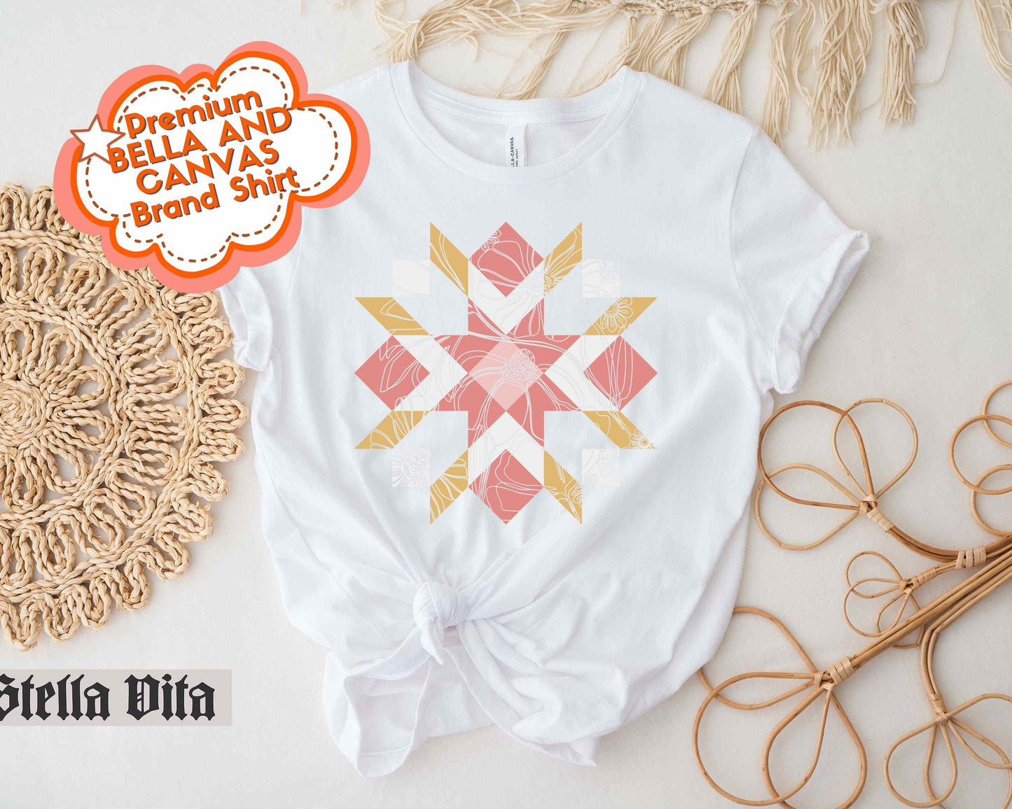 Minimalist Wild Flower Quilt Block T-Shirt