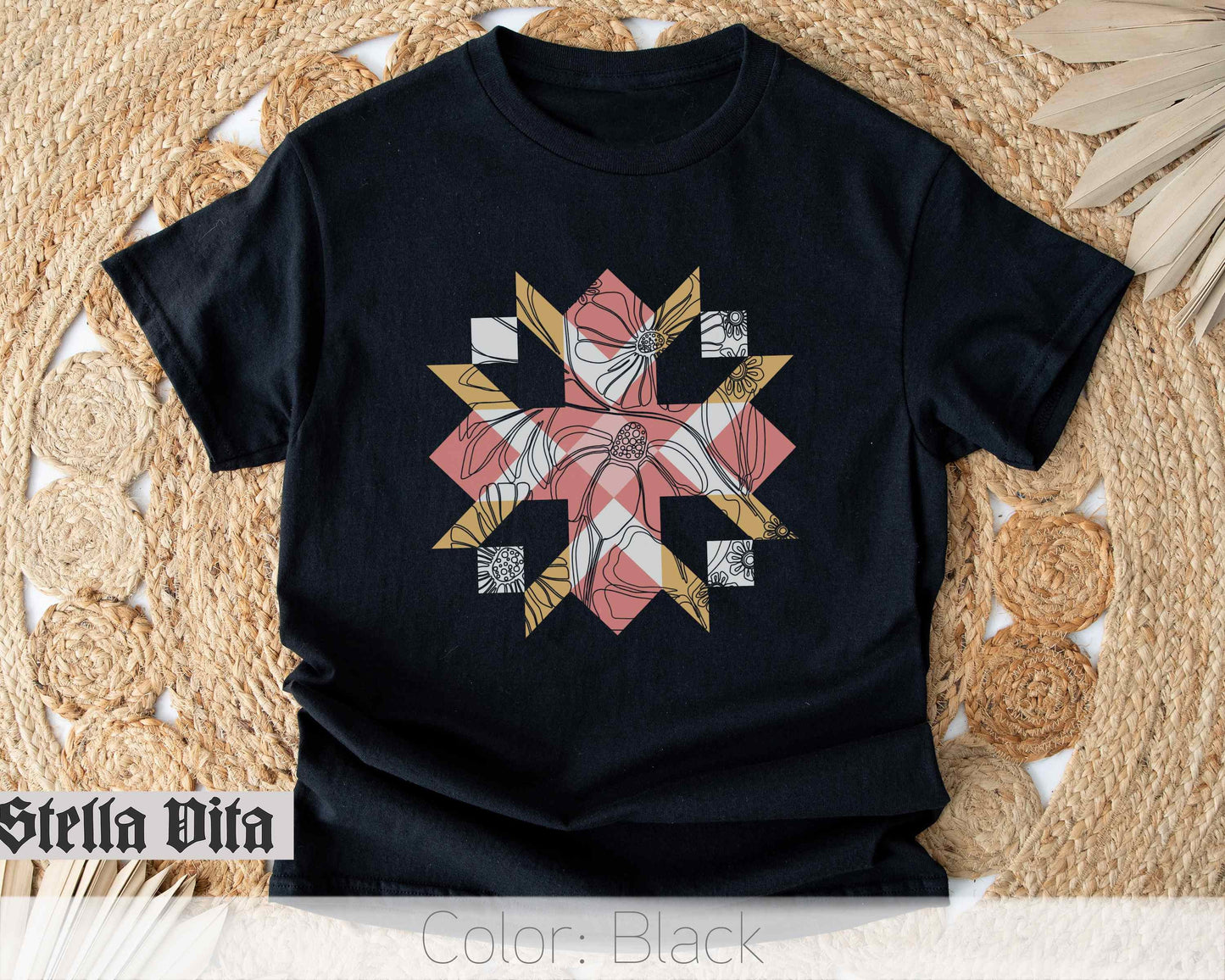 Minimalist Wild Flower Quilt Block T-Shirt