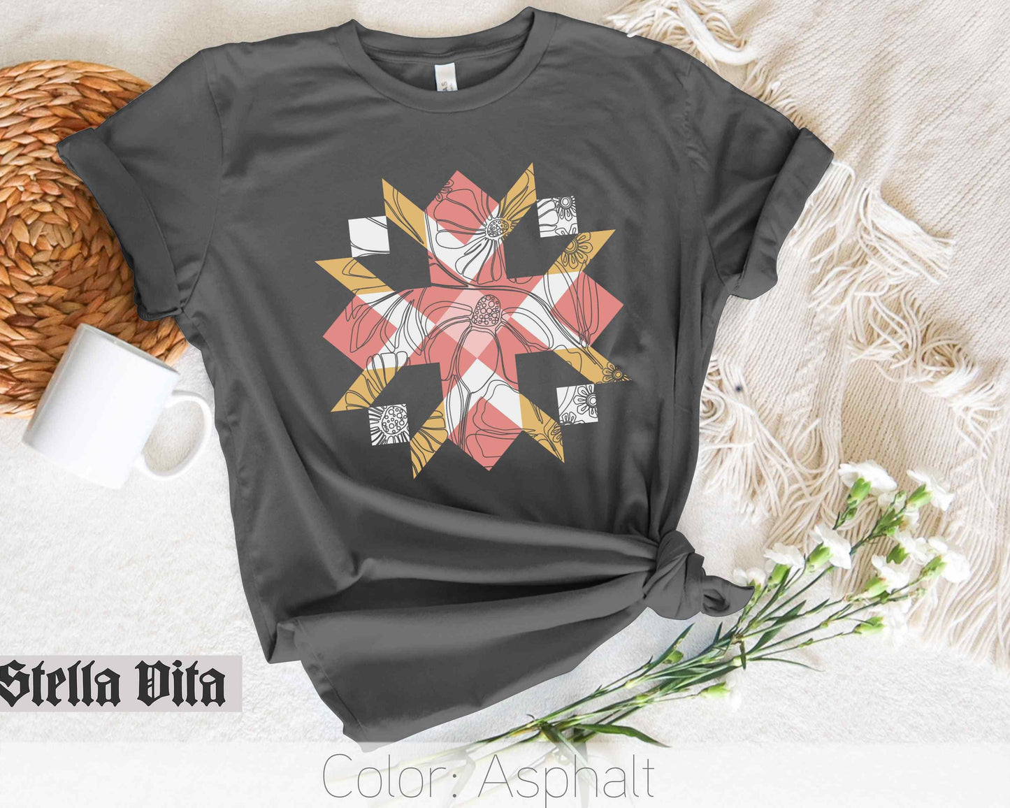 Minimalist Wild Flower Quilt Block T-Shirt