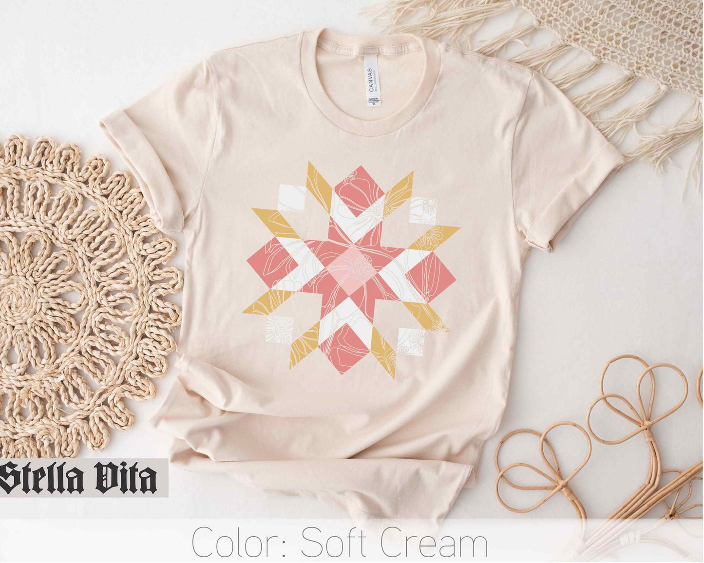 Minimalist Wild Flower Quilt Block T-Shirt