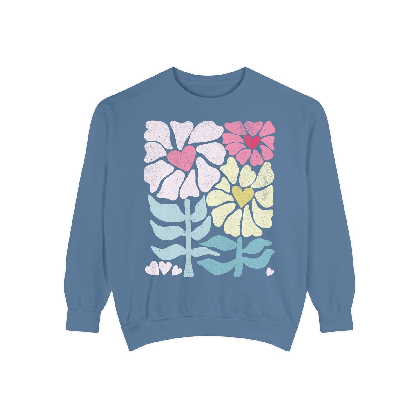 Boho Wild Flower Sweatshirt - Pastel Floral Sweatshirt with Heart Centers - Comfort Colors