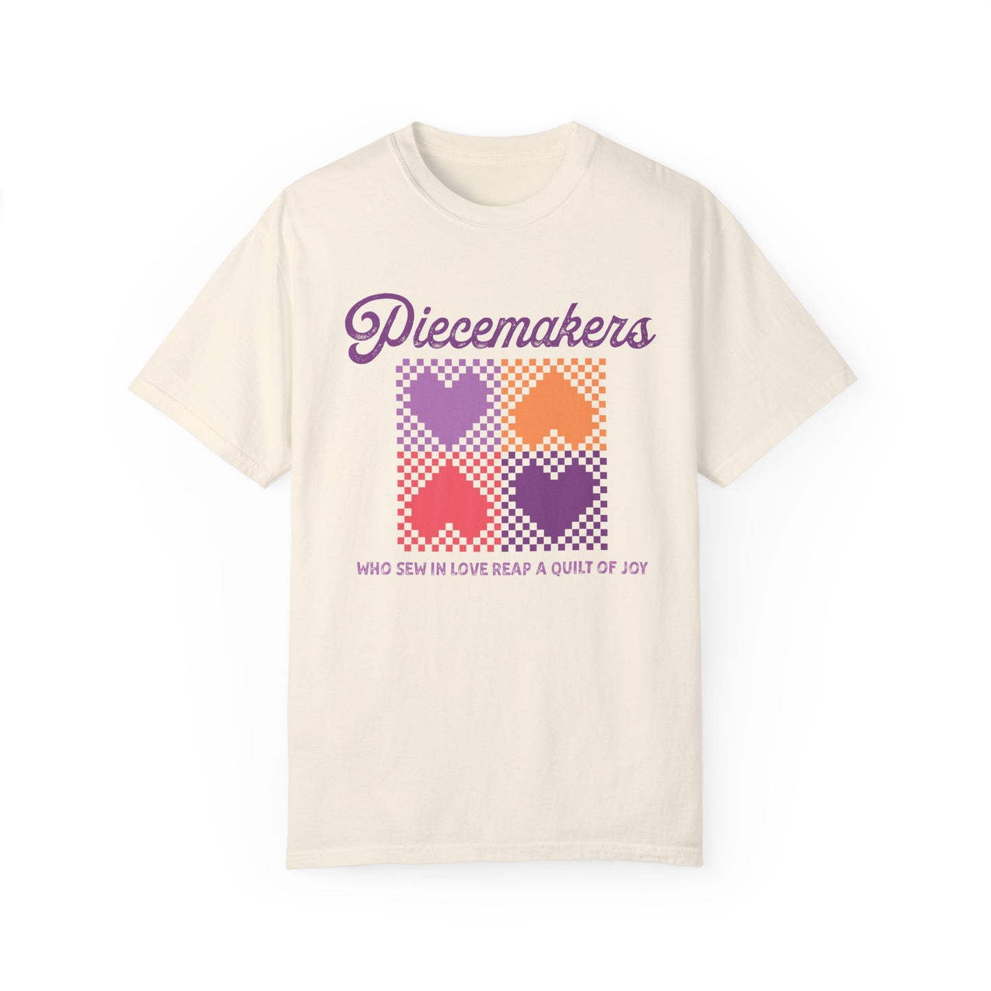 Piecemakers Quilting T-Shirt - Religious Quilted Hearts on Comfort Colors Tee