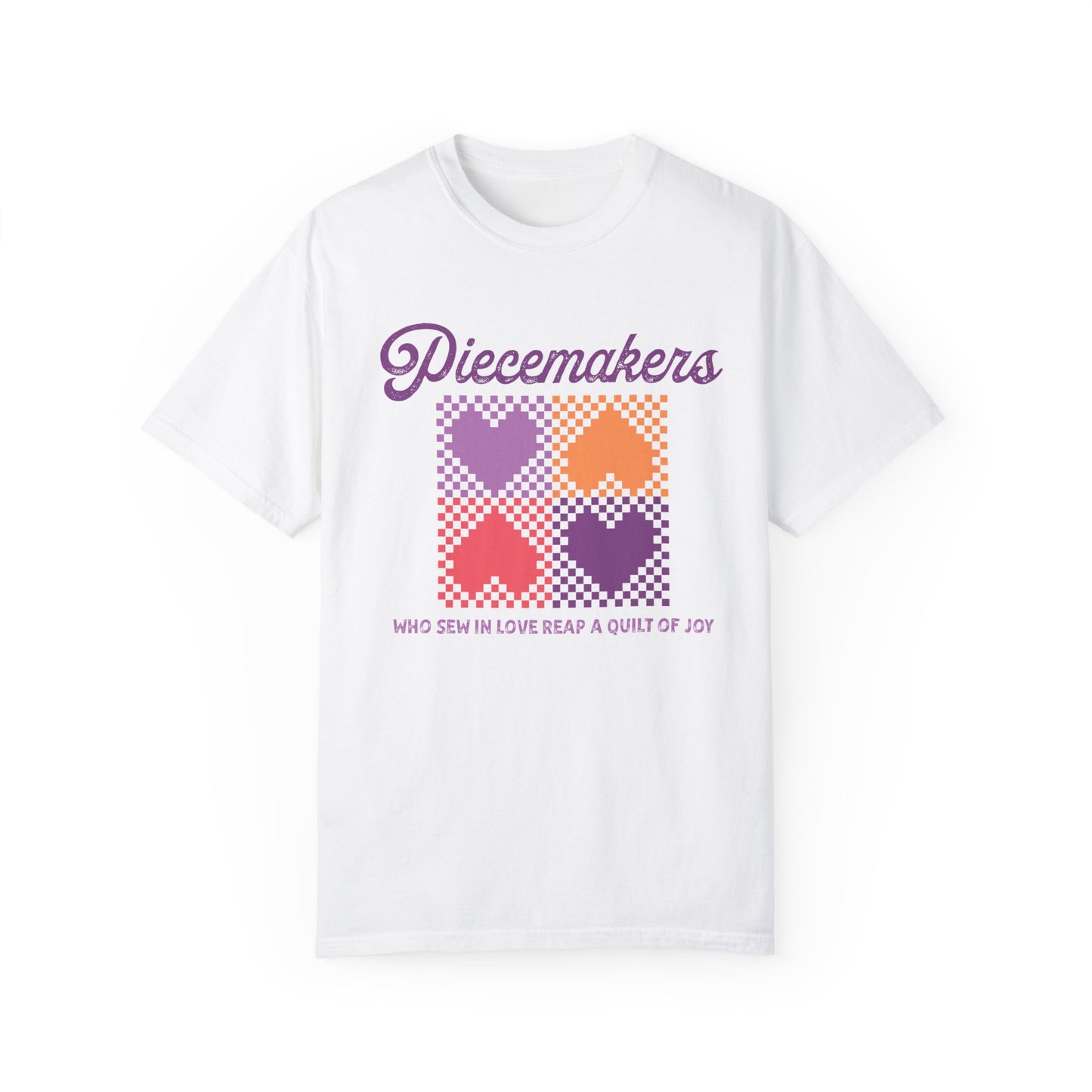 Piecemakers Quilting T-Shirt - Religious Quilted Hearts on Comfort Colors Tee