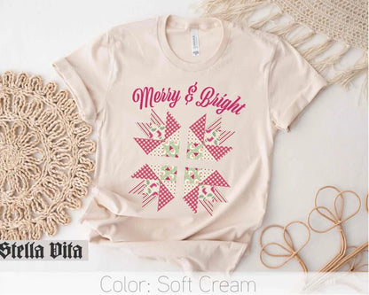 a t - shirt with the words merry and bright on it