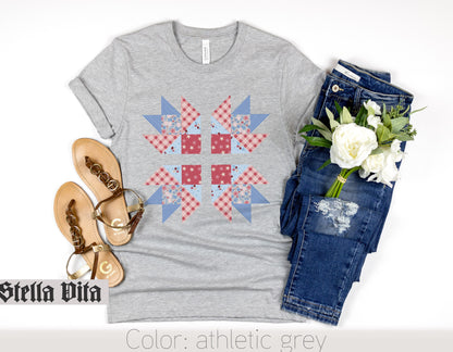 Patriotic Bear Paw Print Fourth of July Quilt Block T-Shirt