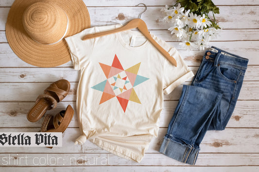 Evening Star Morning Star Quilt Block T-Shirt