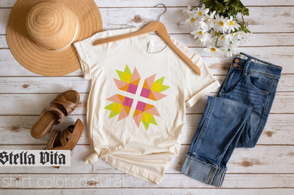Summer Color Bear Paw Quilt Block T-Shirt