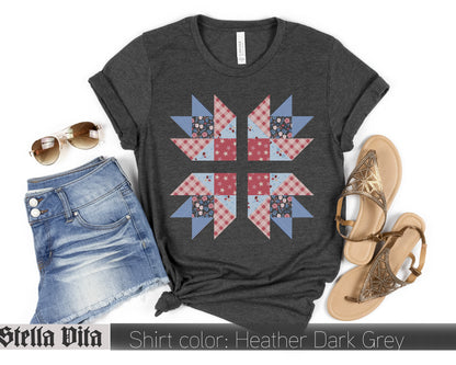 Patriotic Bear Paw Print Fourth of July Quilt Block T-Shirt
