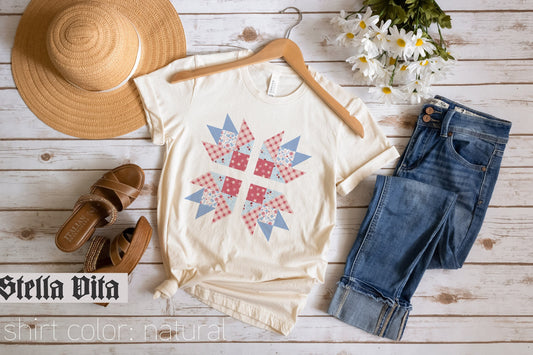 Patriotic Bear Paw Print Fourth of July Quilt Block T-Shirt