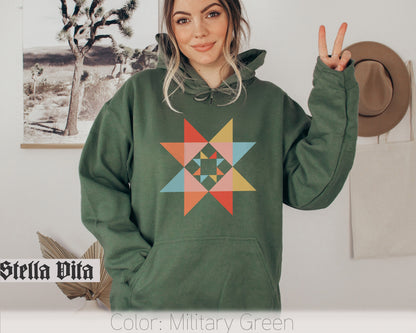 Evening Star Morning Star Quilt Block Hoodie Sweatshirt