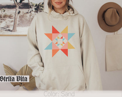 Evening Star Morning Star Quilt Block Hoodie Sweatshirt
