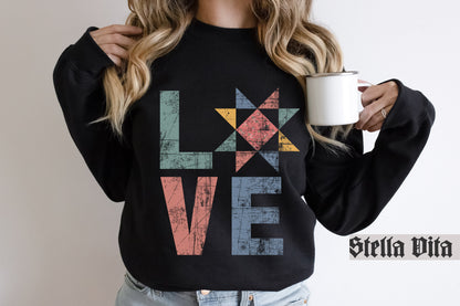 Love Quilt Block Distressed Sweatshirt