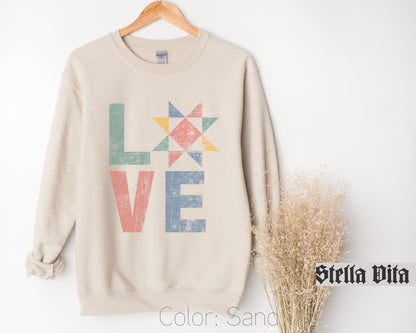 Love Quilt Block Distressed Sweatshirt